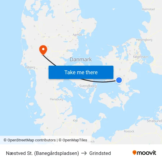 Næstved St. (Banegårdspladsen) to Grindsted map