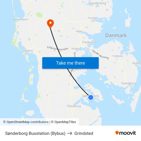 Sønderborg Busstation (Bybus) to Grindsted map