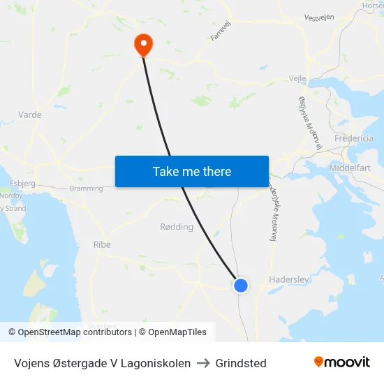 Vojens Østergade V Lagoniskolen to Grindsted map