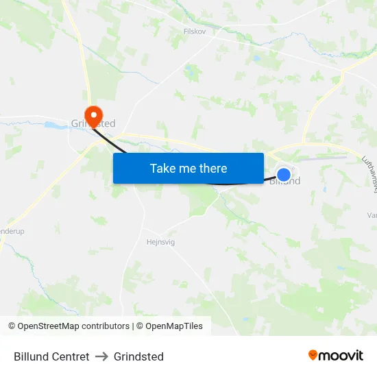 Billund Centret to Grindsted map