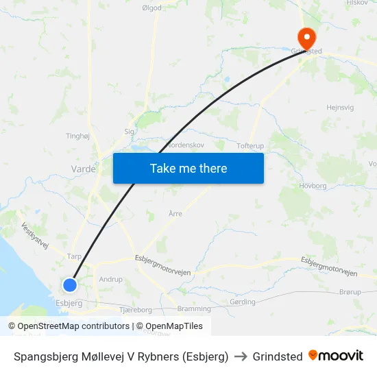 Spangsbjerg Møllevej V Rybners (Esbjerg) to Grindsted map