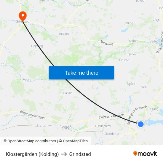 Klostergården (Kolding) to Grindsted map