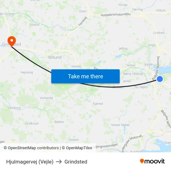 Hjulmagervej (Vejle) to Grindsted map