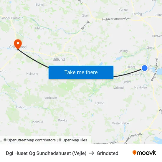 Dgi Huset Og Sundhedshuset (Vejle) to Grindsted map