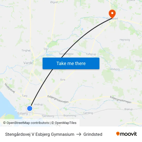 Stengårdsvej V Esbjerg Gymnasium to Grindsted map