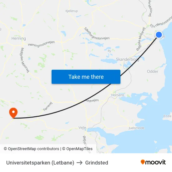 Universitetsparken (Letbane) to Grindsted map