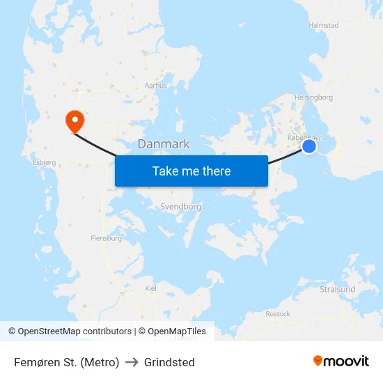 Femøren St. (Metro) to Grindsted map
