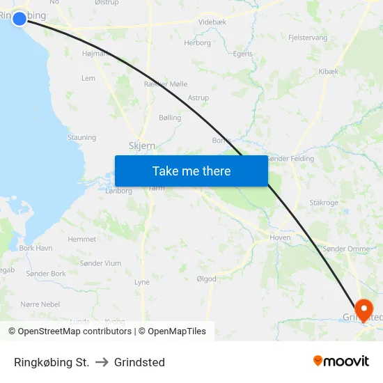 Ringkøbing St. to Grindsted map