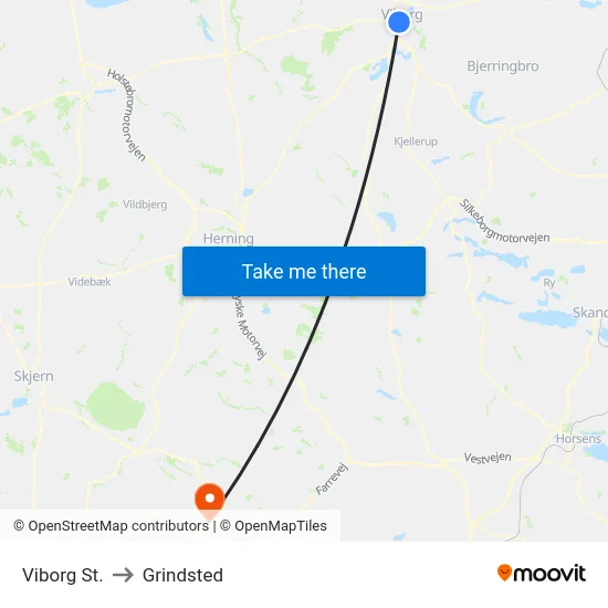 Viborg St. to Grindsted map