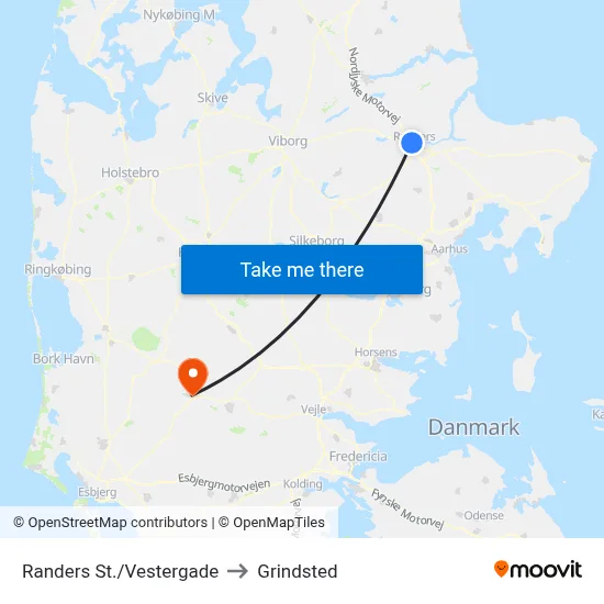 Randers St./Vestergade to Grindsted map