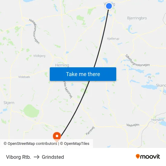 Viborg Rtb. to Grindsted map