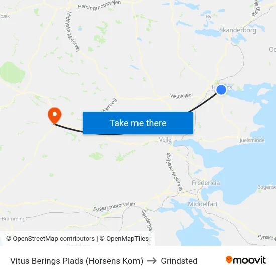 Vitus Berings Plads (Horsens Kom) to Grindsted map