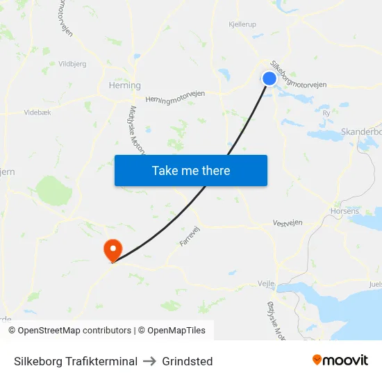 Silkeborg Trafikterminal to Grindsted map