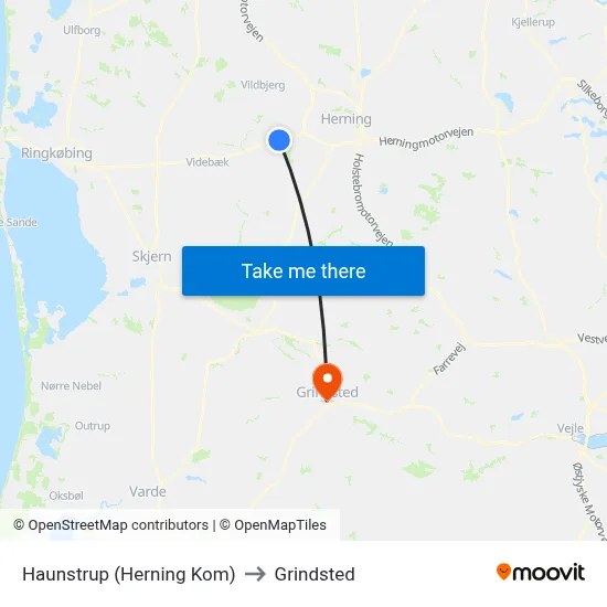 Haunstrup (Herning Kom) to Grindsted map