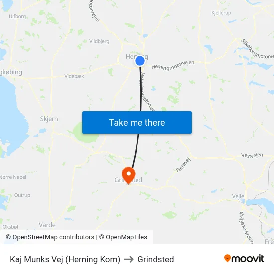 Kaj Munks Vej (Herning Kom) to Grindsted map