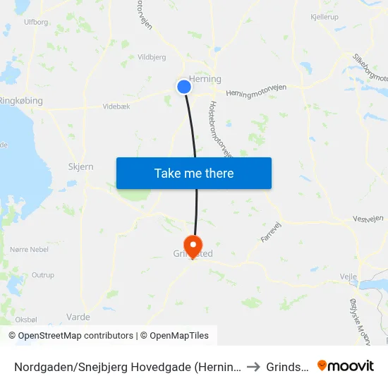 Nordgaden/Snejbjerg Hovedgade (Herning Kom) to Grindsted map