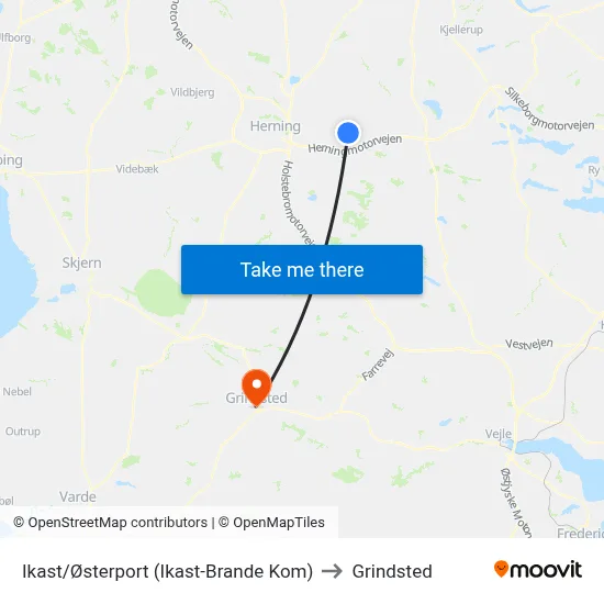Ikast/Østerport (Ikast-Brande Kom) to Grindsted map