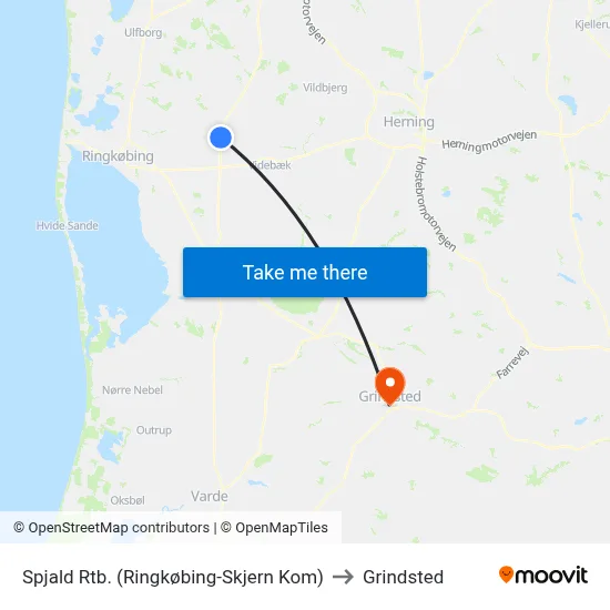 Spjald Rtb. (Ringkøbing-Skjern Kom) to Grindsted map