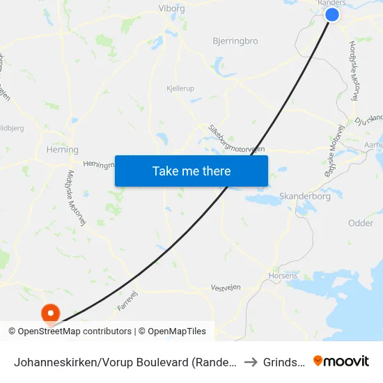 Johanneskirken/Vorup Boulevard (Randers Kom) to Grindsted map
