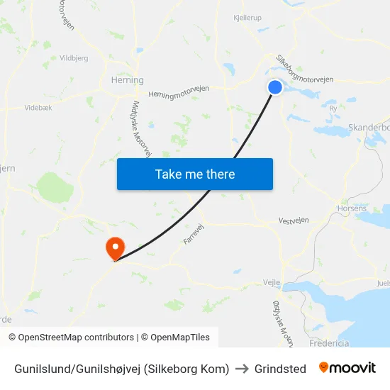 Gunilslund/Gunilshøjvej (Silkeborg Kom) to Grindsted map