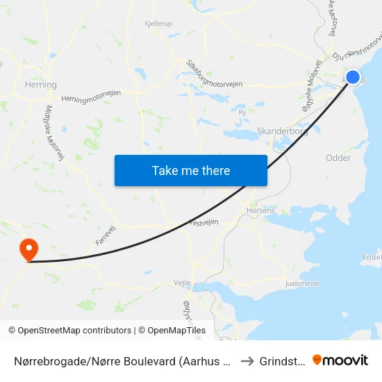 Nørrebrogade/Nørre Boulevard (Aarhus Kom) to Grindsted map