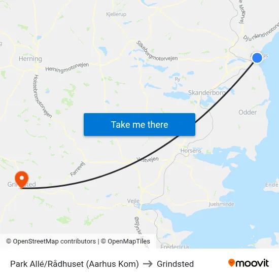 Park Allé/Rådhuset (Aarhus Kom) to Grindsted map