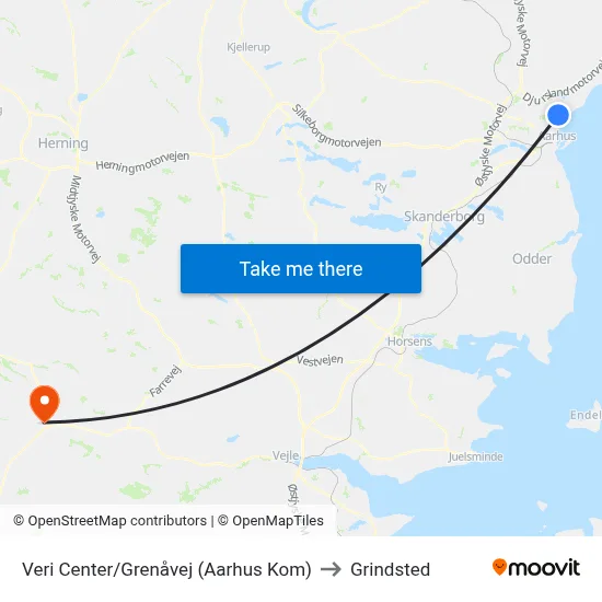 Veri Center/Grenåvej (Aarhus Kom) to Grindsted map