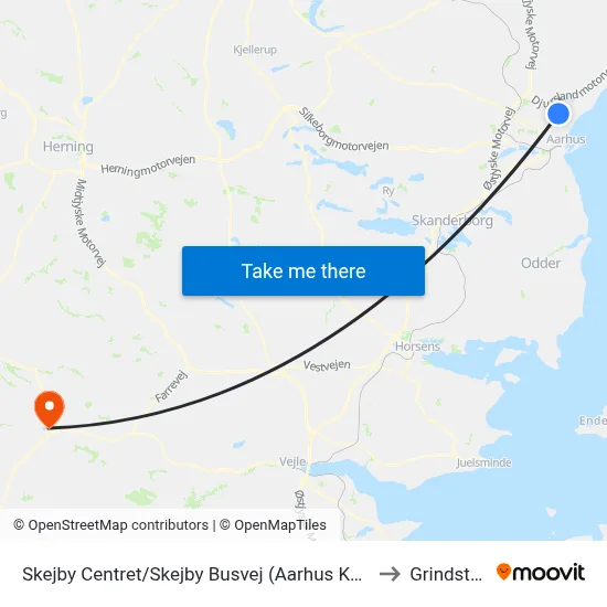 Skejby Centret/Skejby Busvej (Aarhus Kom) to Grindsted map