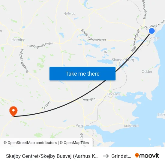 Skejby Centret/Skejby Busvej (Aarhus Kom) to Grindsted map