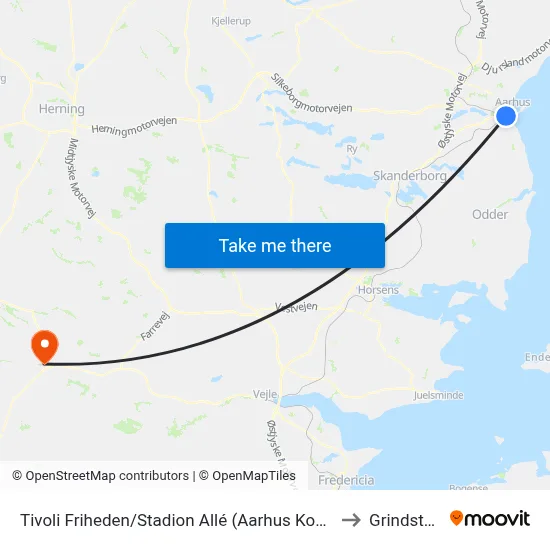 Tivoli Friheden/Stadion Allé (Aarhus Kom) to Grindsted map