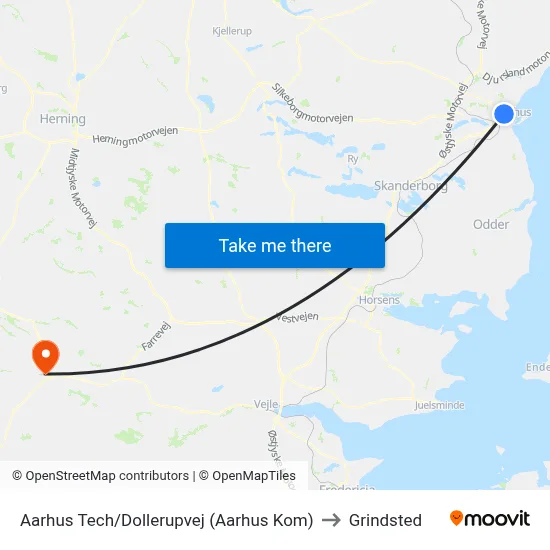 Aarhus Tech/Dollerupvej (Aarhus Kom) to Grindsted map