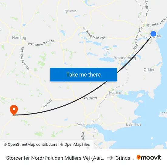 Storcenter Nord/Paludan Müllers Vej (Aarhus Kom) to Grindsted map