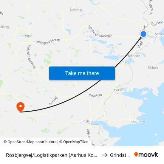 Rosbjergvej/Logistikparken (Aarhus Kom) to Grindsted map