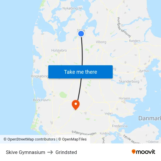 Skive Gymnasium to Grindsted map