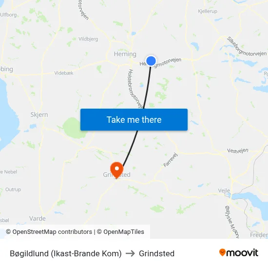Bøgildlund (Ikast-Brande Kom) to Grindsted map