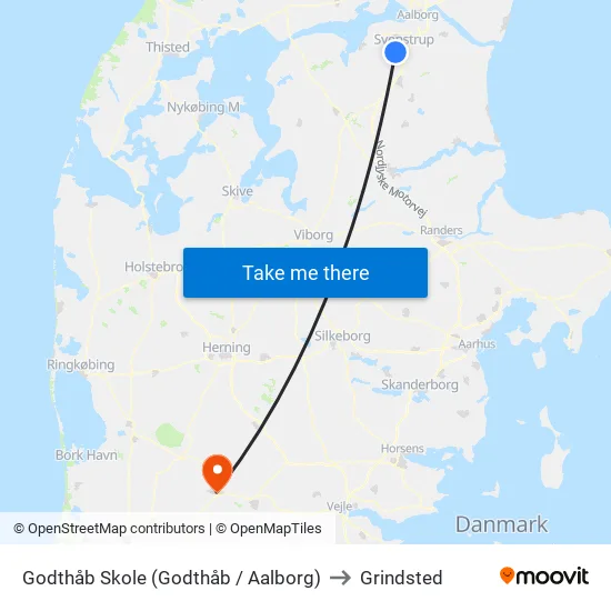 Godthåb Skole (Godthåb / Aalborg) to Grindsted map