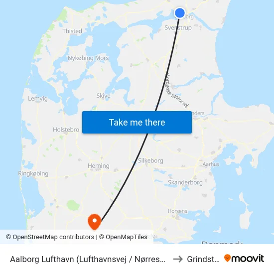 Aalborg Lufthavn (Lufthavnsvej / Nørresundby) to Grindsted map