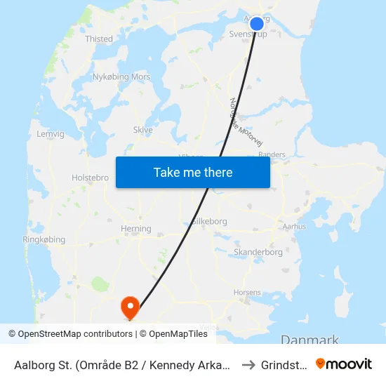 Aalborg St. (Område B2 / Kennedy Arkaden) to Grindsted map