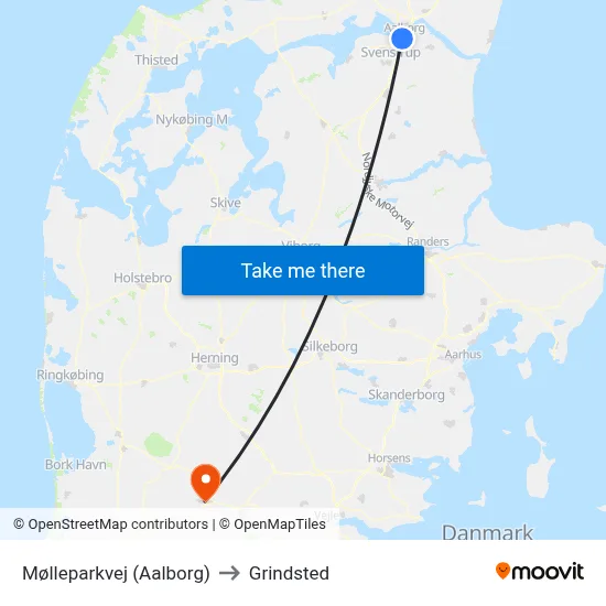 Mølleparkvej (Aalborg) to Grindsted map