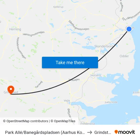 Park Allé/Banegårdspladsen (Aarhus Kom) to Grindsted map