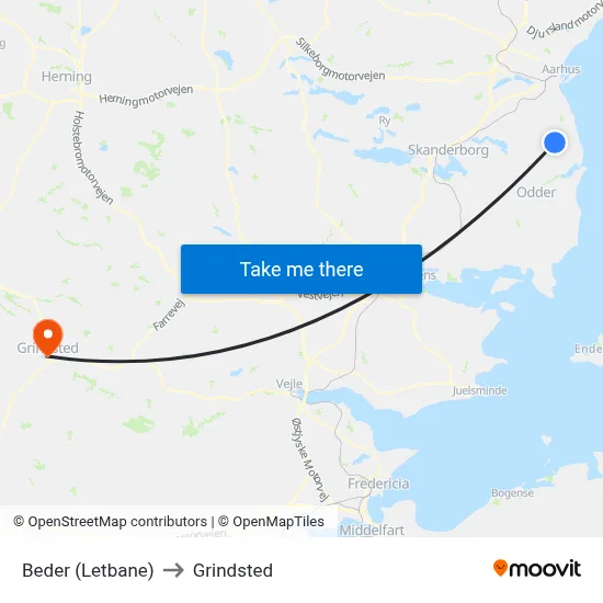 Beder (Letbane) to Grindsted map
