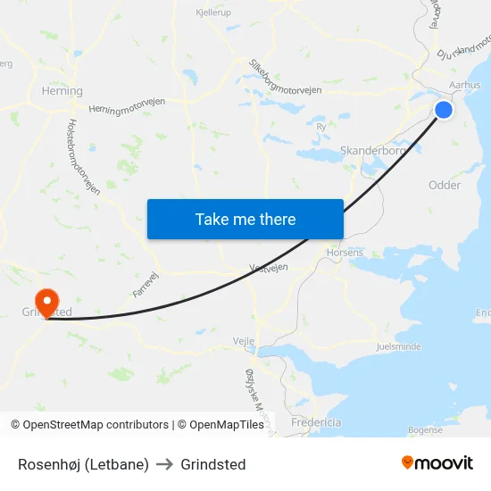 Rosenhøj (Letbane) to Grindsted map