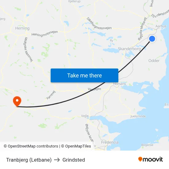 Tranbjerg (Letbane) to Grindsted map