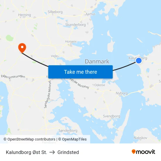 Kalundborg Øst St. to Grindsted map