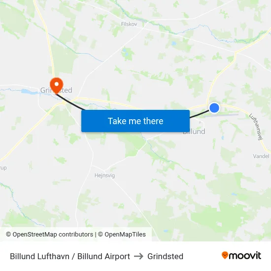 Billund Lufthavn / Billund Airport to Grindsted map