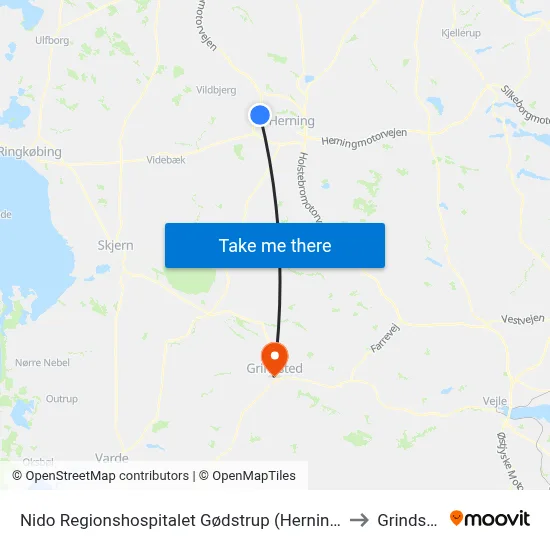 Nido Regionshospitalet Gødstrup (Herning Kom) to Grindsted map