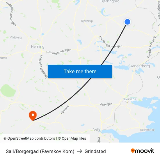 Sall/Borgergad (Favrskov Kom) to Grindsted map