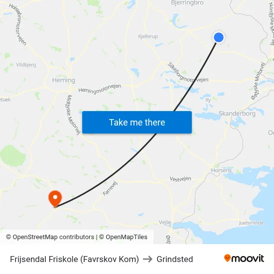 Frijsendal Friskole (Favrskov Kom) to Grindsted map