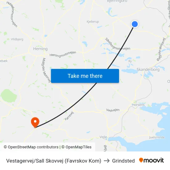 Vestagervej/Sall Skovvej (Favrskov Kom) to Grindsted map