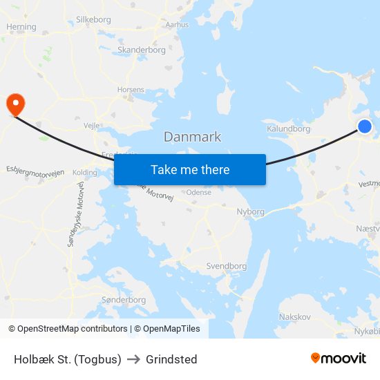 Holbæk St. (Togbus) to Grindsted map